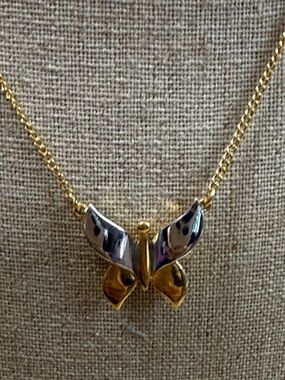 Trifari Gold and Silver Butterfly Pendant Necklace vintage